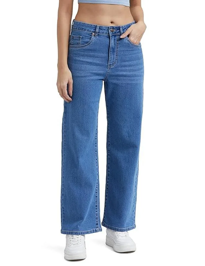 inkd Denim Drama Women's Wide Leg Jeans - High-Rise | Stretchable | Enzyme Wash | Classic 5 Pocket Styling | Jeans for Women for Women | Best Price UAE